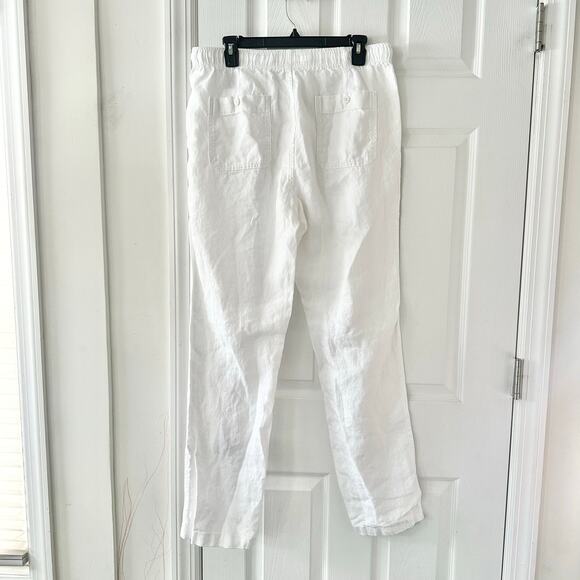 Todd Snyder White Linen Straight Leg Drawstring Button Back Pocket Beach Pants M - Picture 9 of 9